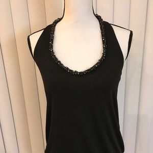 SB Glam,Black halter top with sequences around the neck and decorative back